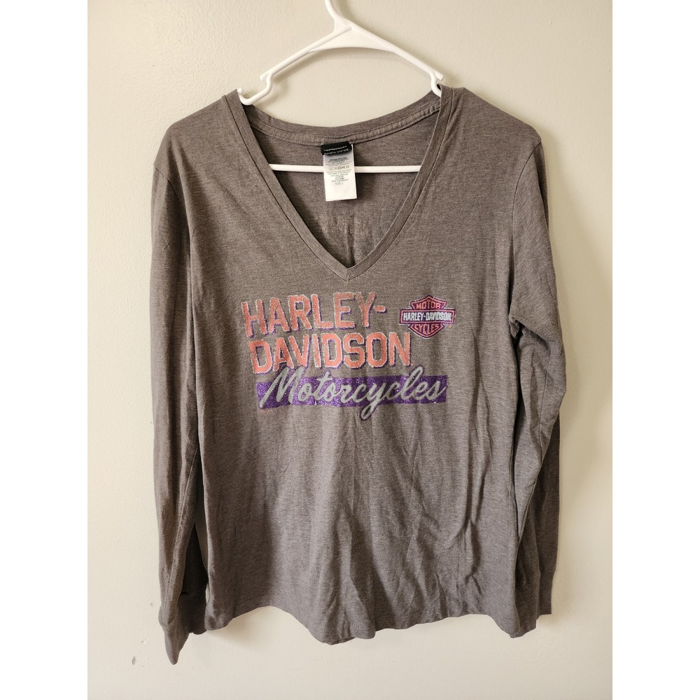 Harley-Davidson Shirt Size Large Womens V-Neck Long Sleeve